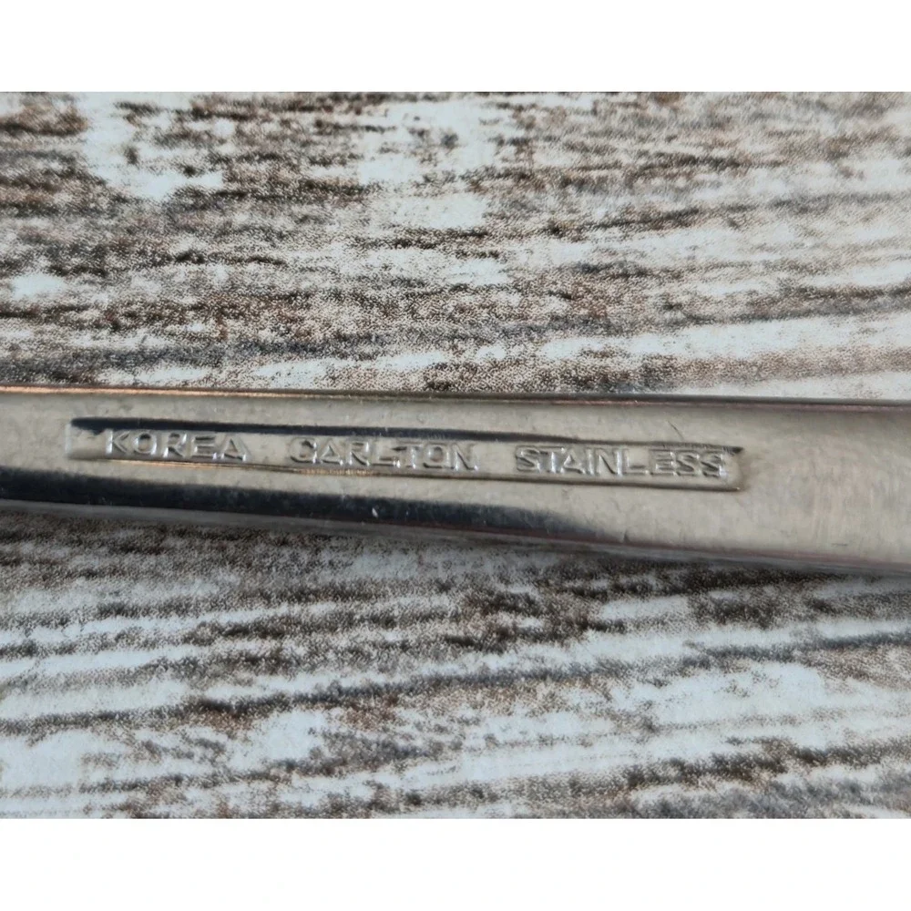 Vintage Carlton Korea Stainless Steel Tablespoons Set of 4 Frosted Leaf Pattern